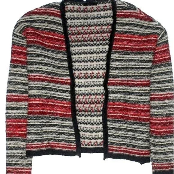 NWT H&M Womens Cardigan SZ S Open Front Stripe Wool Mohair Knit Crop Red Soft - Picture 1 of 4
